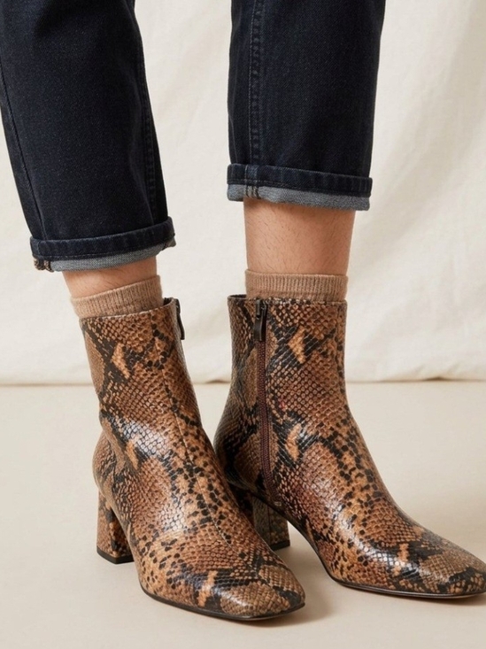 Topshop Shoes - Topshop Breeze Snake Skin Print Square Toe Heeled Ankle Boots Brown Sz: 38 / 7.5